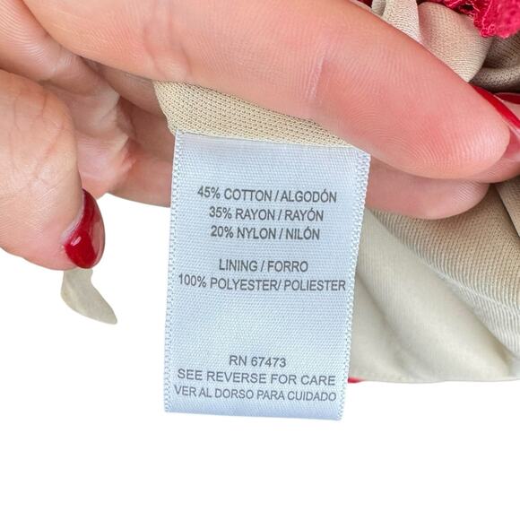 Julian Taylor NWT Red Floral Lace Sheer Nude Lining V-neck Trapeze Party Dress - Picture 13 of 14